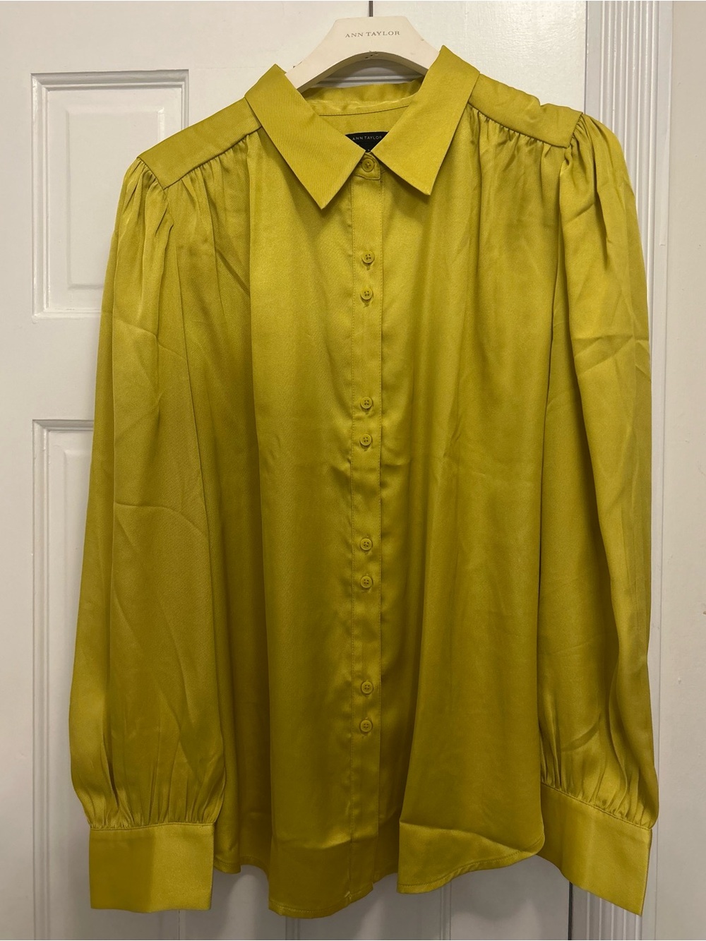 Ann Taylor Women's Button-Front Blouse in Chartreuse